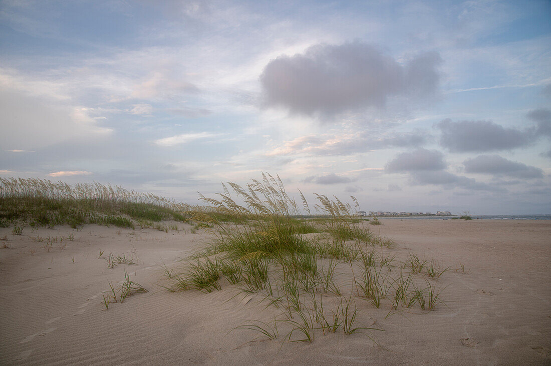 Sand dunes at sunset, Holden Beach, North Carolina, United States of America, North America