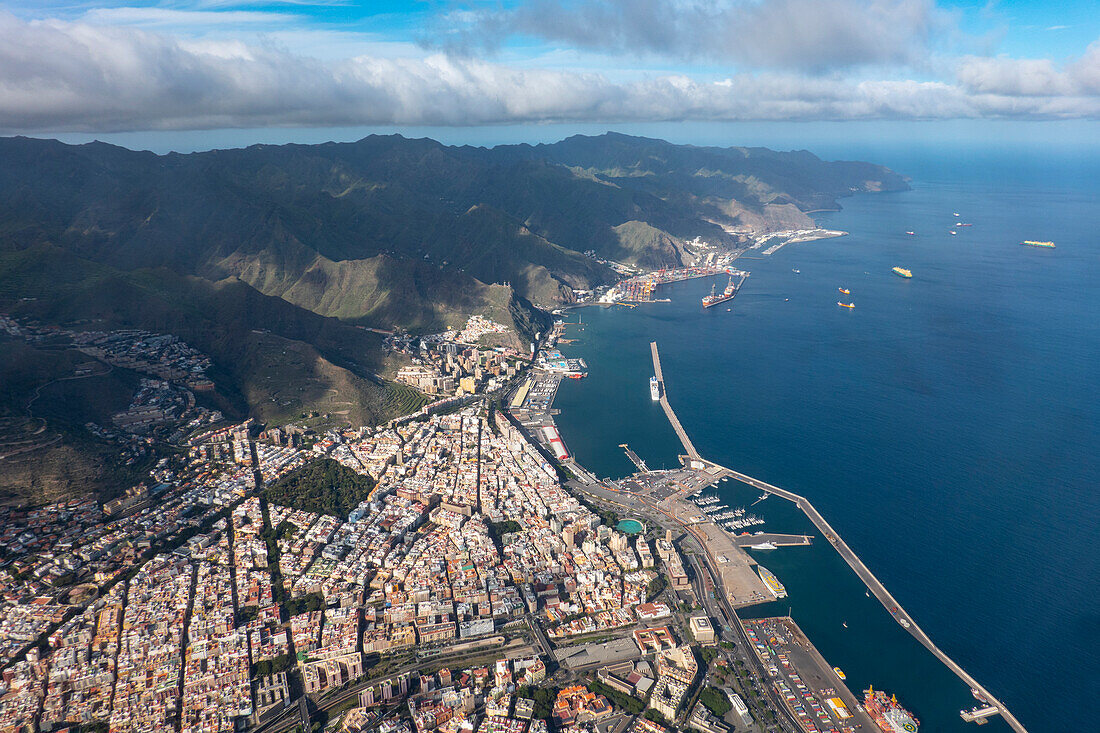 Aerial view, Commercial harbour, Santa Cruz de Tenerife, Tenerife, Canary Islands, Spain, Atlantic, Europe