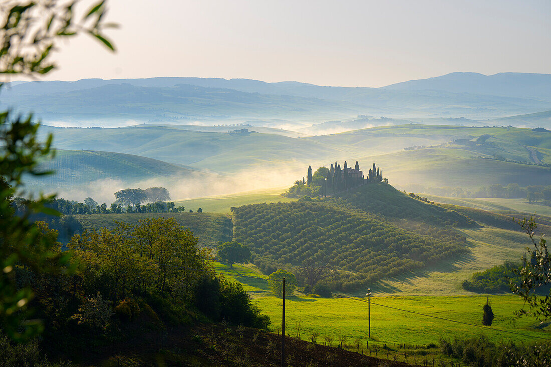 Bauernhaus Podere Belvedere im Frühling, Orcia-Tal, Toskana, Italien, Europa