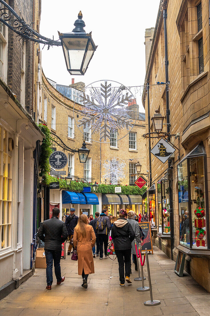 Weihnachtseinkäufe, Rose Crescent, Cambridge, Cambridgeshire, England, Vereinigtes Königreich, Europa