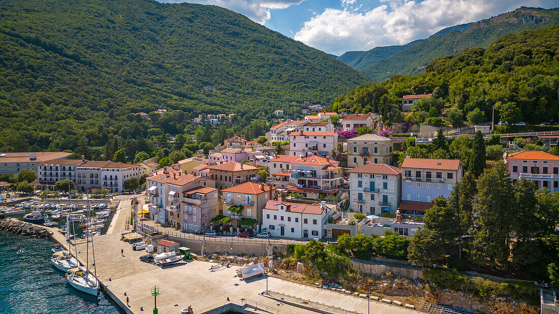 Aerial view of Moscenicka Draga, Kvarner Bay, Eastern Istria, Croatia, Europe