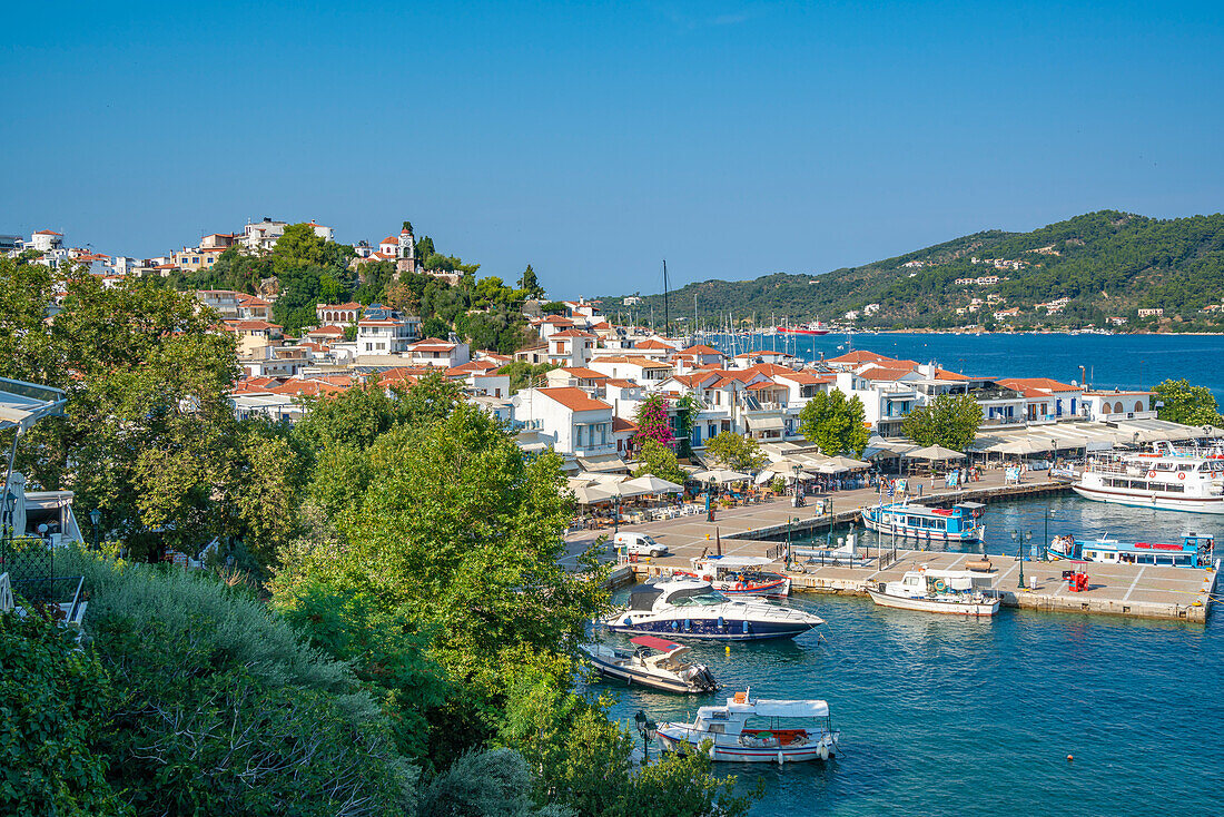View of Old Port in Skiathos Town, Skiathos Island, Sporades Islands, Greek Islands, Greece, Europe