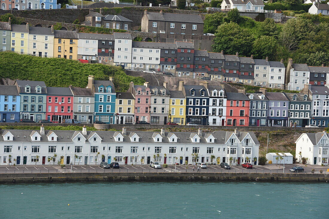 Terraced houses in Cobh, on the shore of Cork Harbour, County Cork, Munster, Republic of Ireland, Europe