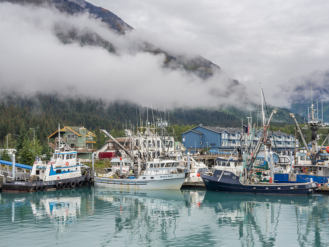 Der Seward-Hafen in der Resurrection Bay, Tor zu den Kenai Fjorden im Kenai Fjords National Park, Alaska, Vereinigte Staaten von Amerika, Nordamerika