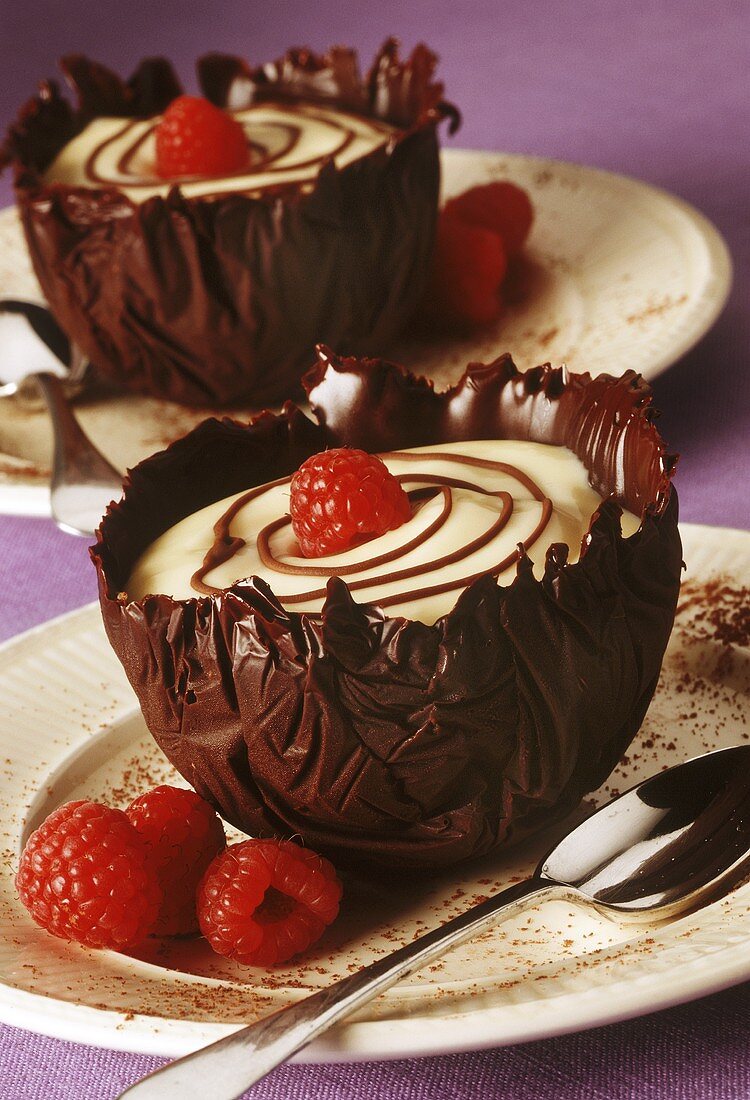 Chocolate sundae with white chocolate mousse filling