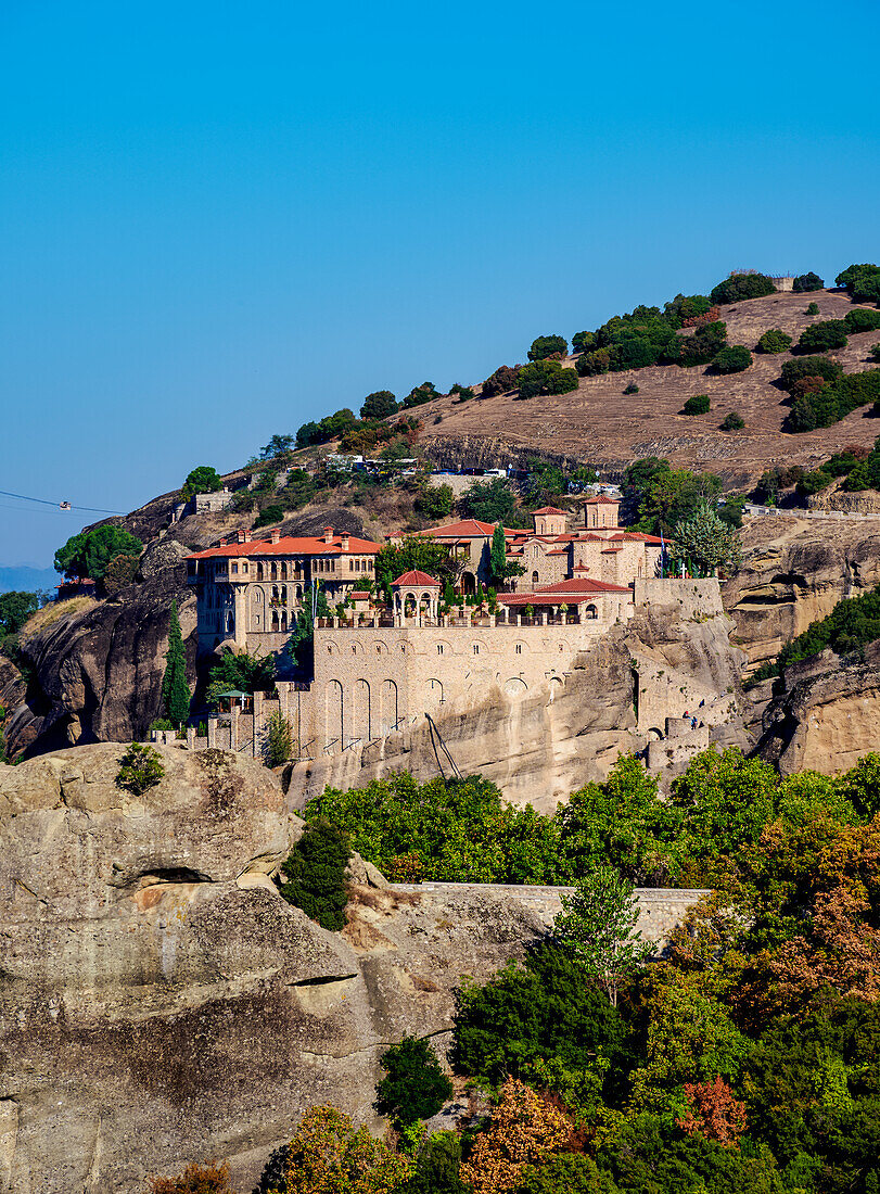 View towards the Monastery of Varlaam, Meteora, UNESCO World Heritage Site, Thessaly, Greece, Europe