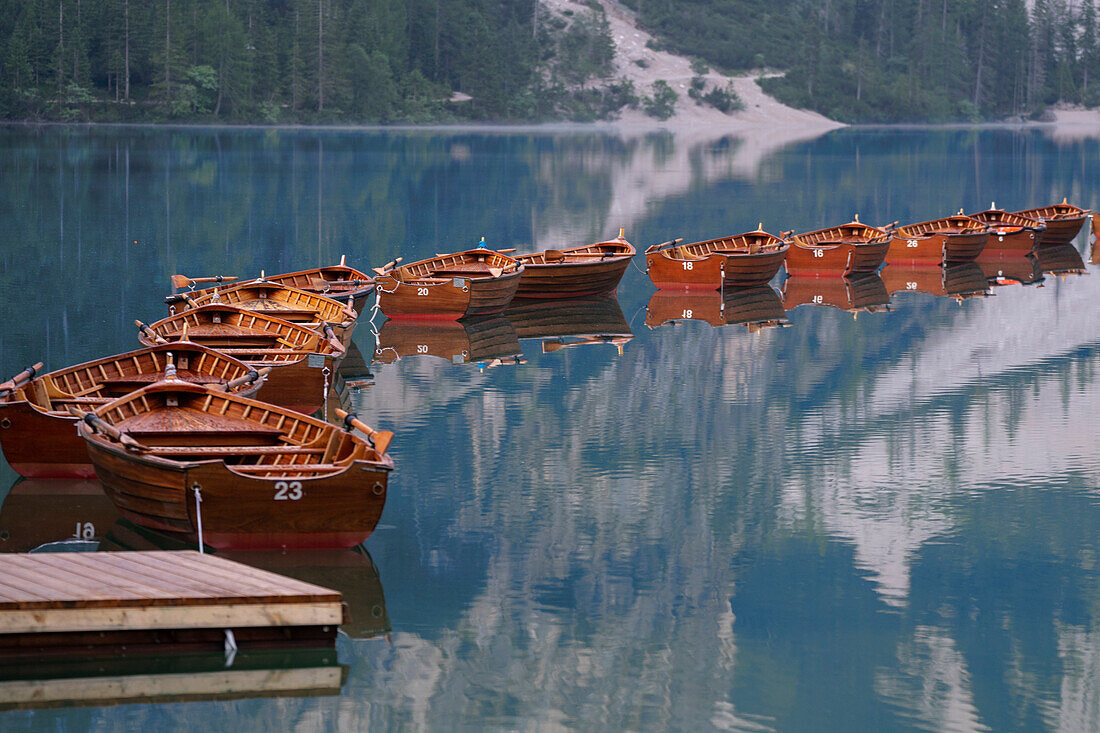 Boats, Lake Braies, Dolomites, Alto Adige, Italy, Europe