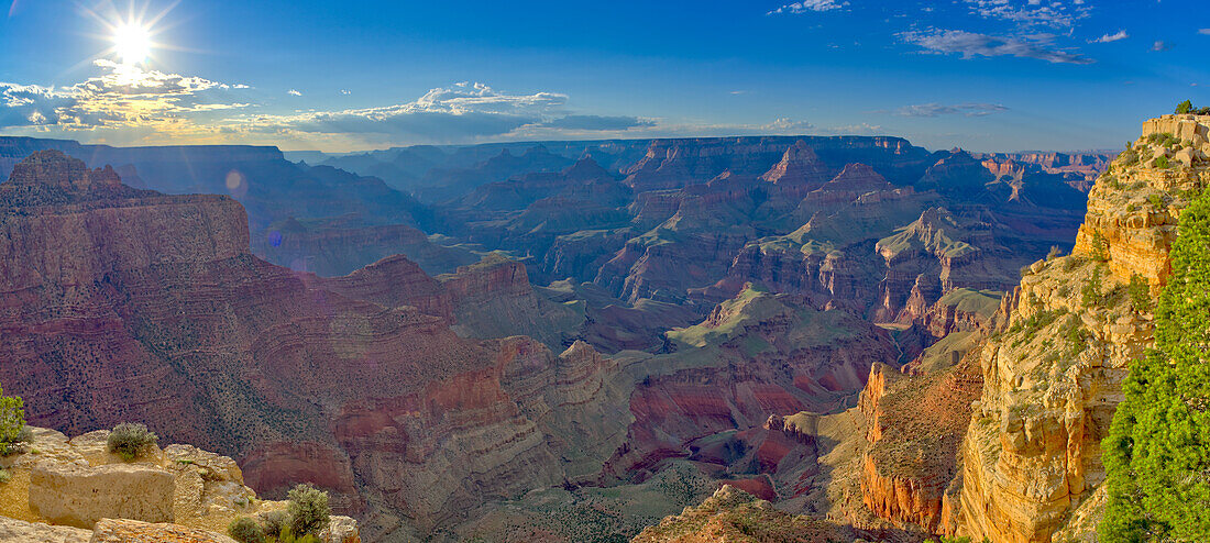 Grand Canyon viewed from the cliffs west of Moran Point with Coronado Butte on the far left, Grand Canyon National Park, UNESCO World Heritage Site, Arizona, United States of America, North America