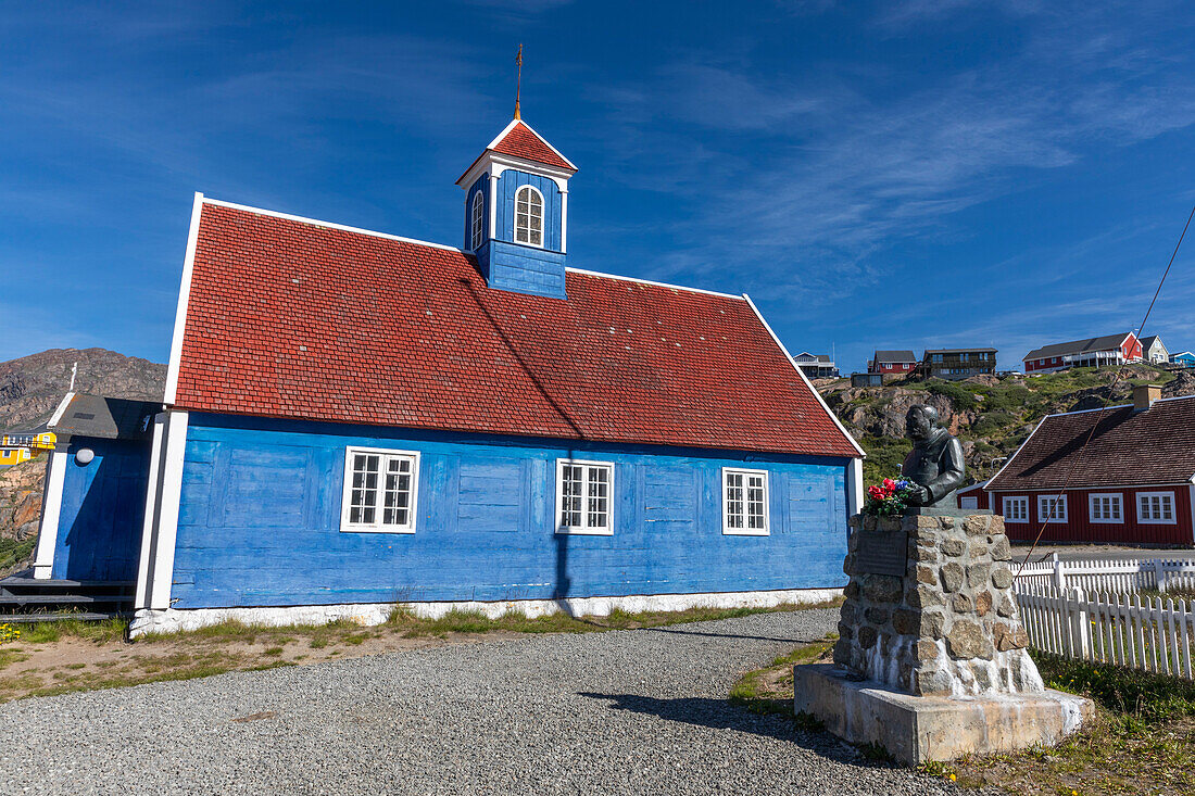 Exterior view of the Bethel Church, built in 1775, in the Town centre in the city of Sisimiut, Greenland, Denmark, Polar Regions