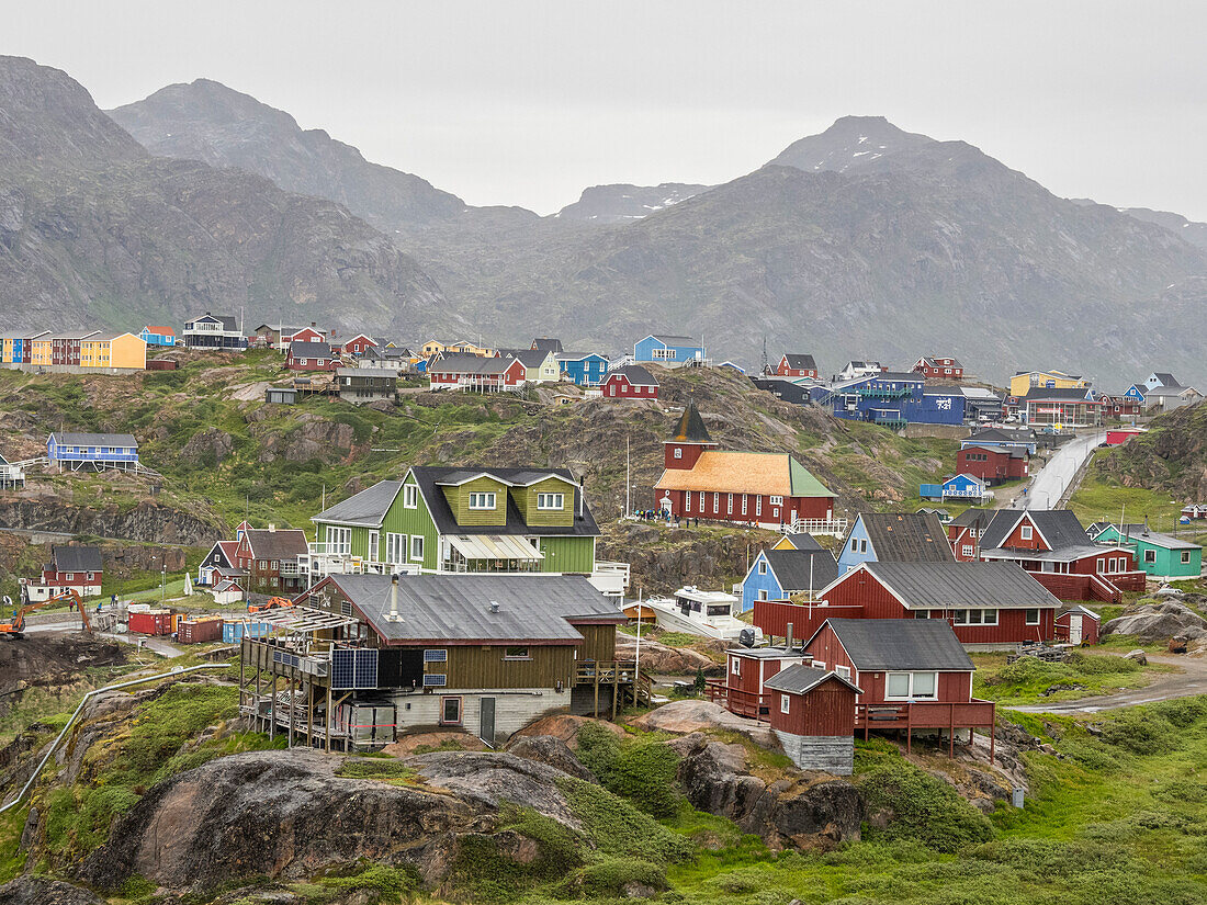 Colorfully painted houses in the city of Sisimiut, Greenland, Denmark, Polar Regions