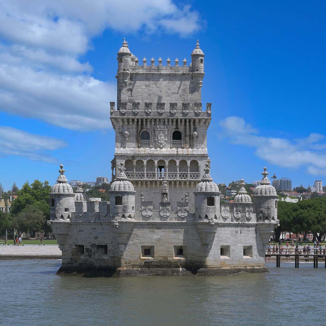 Belem Tower, UNESCO World Heritage Site, viewed from the Tagus river, Lisbon, Portugal, Europe