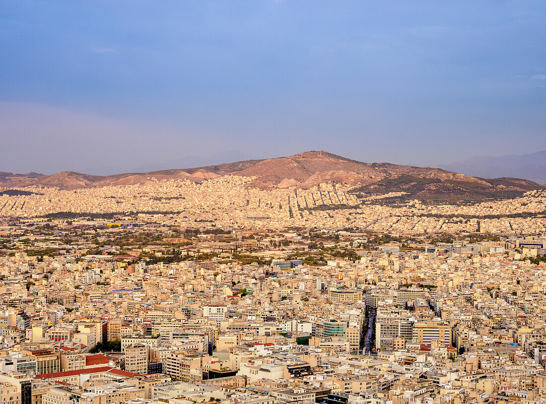 View from Mount Lycabettus at sunrise, Athens, Attica, Greece, Europe