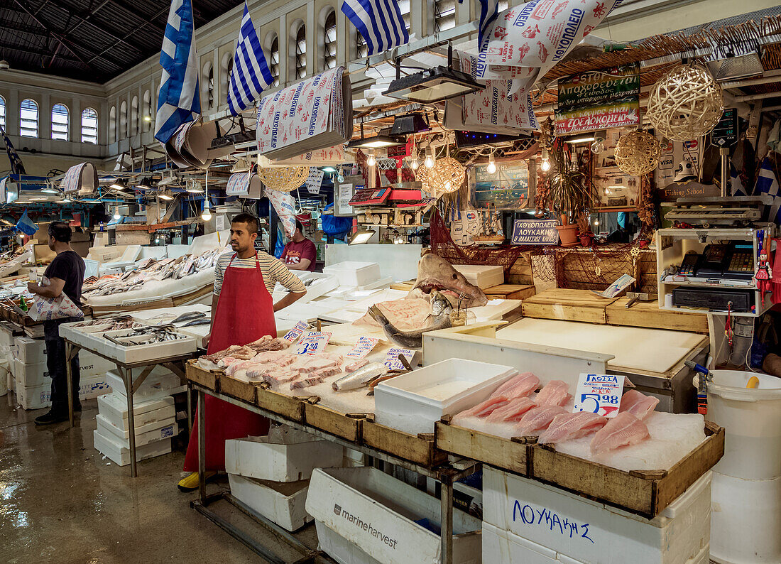 Fish Stall at Central Municipal Market, Athens, Attica, Greece, Europe