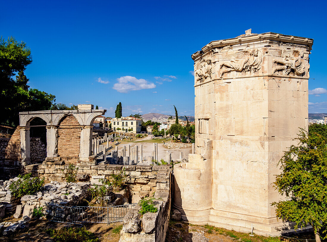 Tower of the Winds (Horologion of Andronikos Kyrrhestes), Roman Forum, Athens, Attica, Greece, Europe