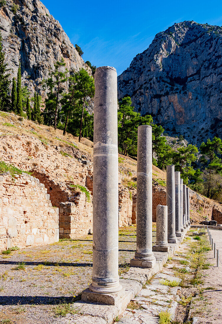 Die römische Agora, UNESCO-Welterbestätte, Delphi, Phokis, Griechenland, Europa
