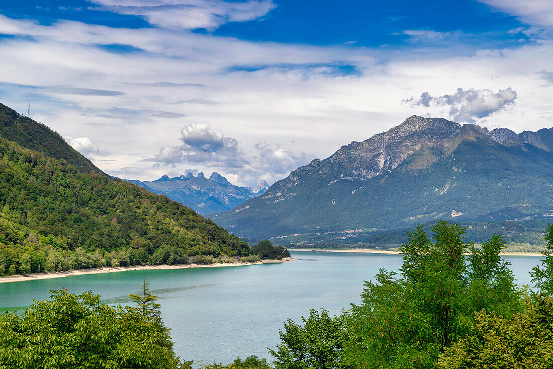 Lake Santa Croce, Alpago, Belluno, Dolomites, Veneto, Italy, Europe