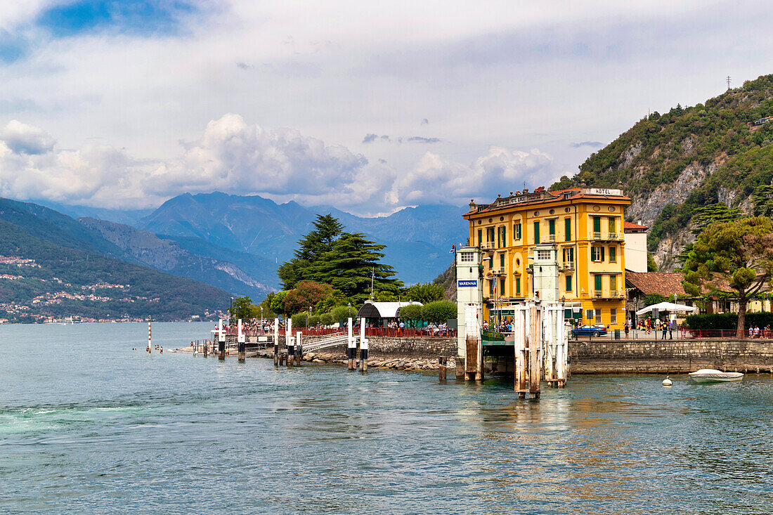 Boat docking jetty, Varenna, Lake Como, Como, Lombardy, Italian Lakes, Italy, Europe