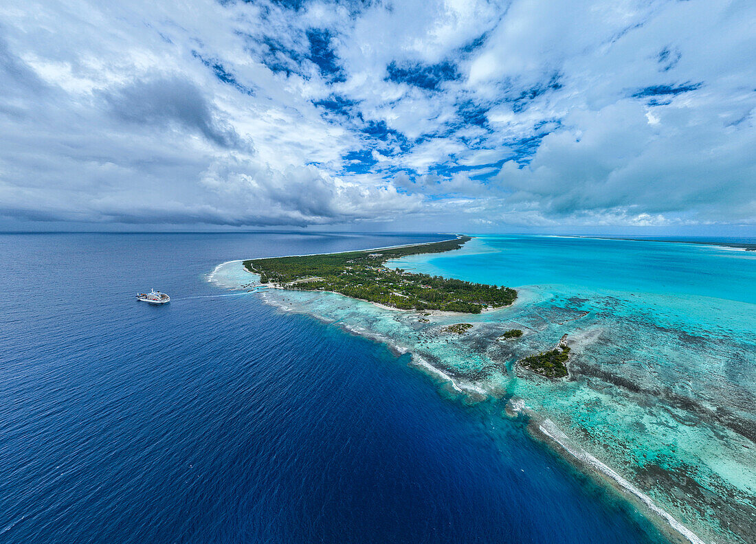 Aerial of the Anaa atoll, Tuamotu archipelago, French Polynesia, South Pacific, Pacific