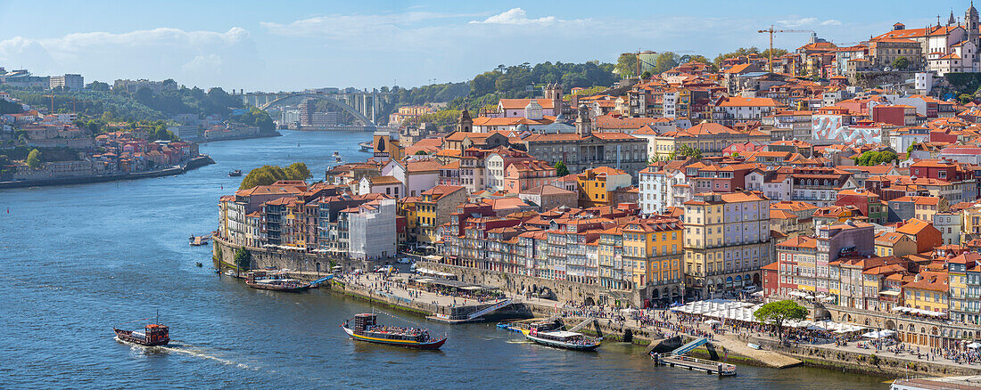 View of terracota rooftops of The Ribeira district from Dom Luis I bridge, UNESCO World Heritage Site, Porto, Norte, Portugal, Europe