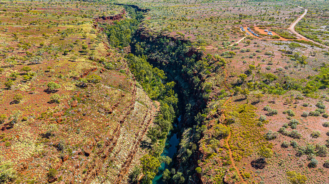 Aerial of Dale Gorge, Karijini National Park, Western Australia, Australia, Pacific