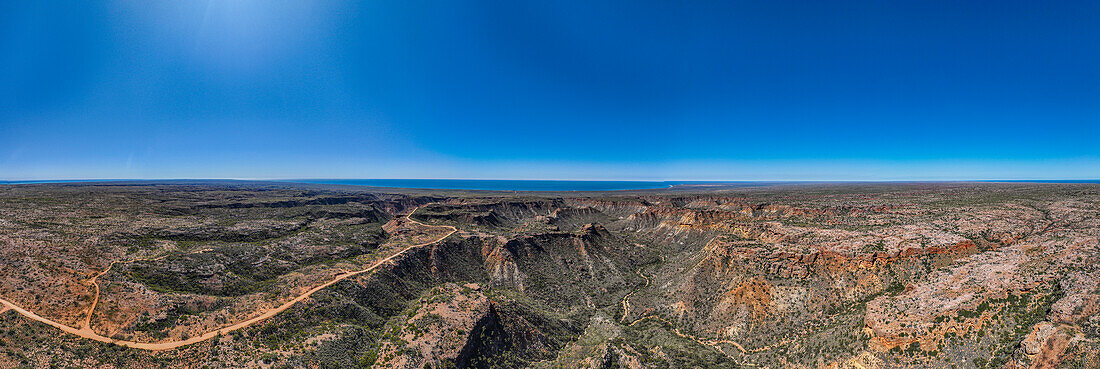 Panoramic aerial of Cape Range National Park, Exmouth, Western Australia, Australia, Pacific
