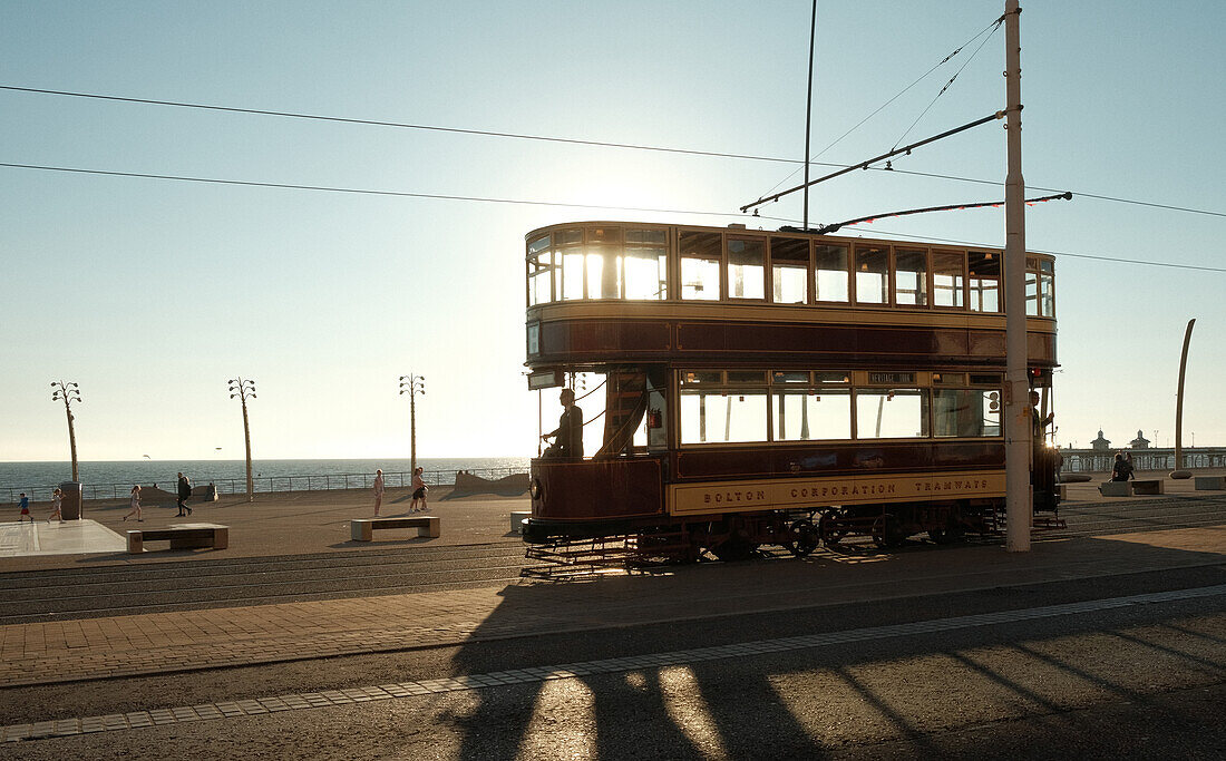 Traditional Blackpool tram, Blackpool, Lancashire, England, United Kingdom, Europe