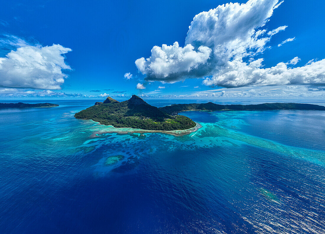 Aerial of Mangareva, Gambier archipelago, French Polynesia, South Pacific, Pacific