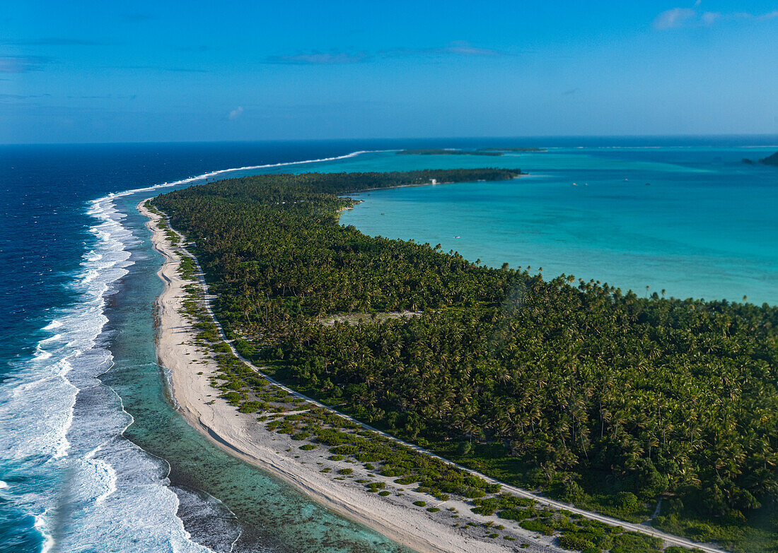 Aerial of the lagoon of Maupiti, Society islands, French Polynesia, South Pacific, Pacific