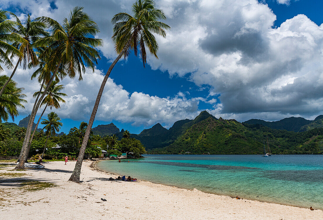 Weißer Sand Öffentlicher Strand Ta'ahiamanu, Moorea (Mo'orea), Gesellschaftsinseln, Französisch-Polynesien, Südpazifik, Pazifik