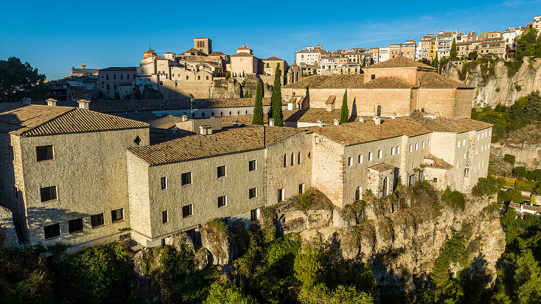 Luftaufnahme von Cuenca, UNESCO-Welterbestätte, Kastilien-La Mancha, Spanien, Europa