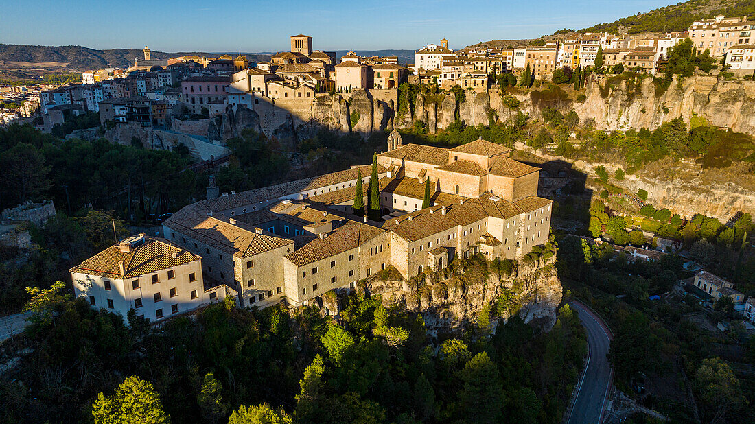 Aerial of Cuenca, UNESCO World Heritage Site, Castilla-La Mancha, Spain, Europe