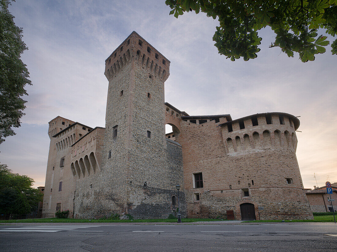 Ancient castle of Vignola (Rocca di Vignola) framed by trees, Vignola, Emilia Romagna, Italy, Europe