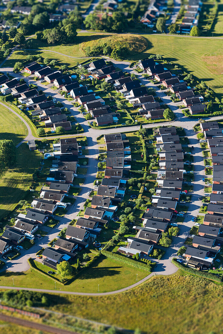 Aerial view of residential buildings