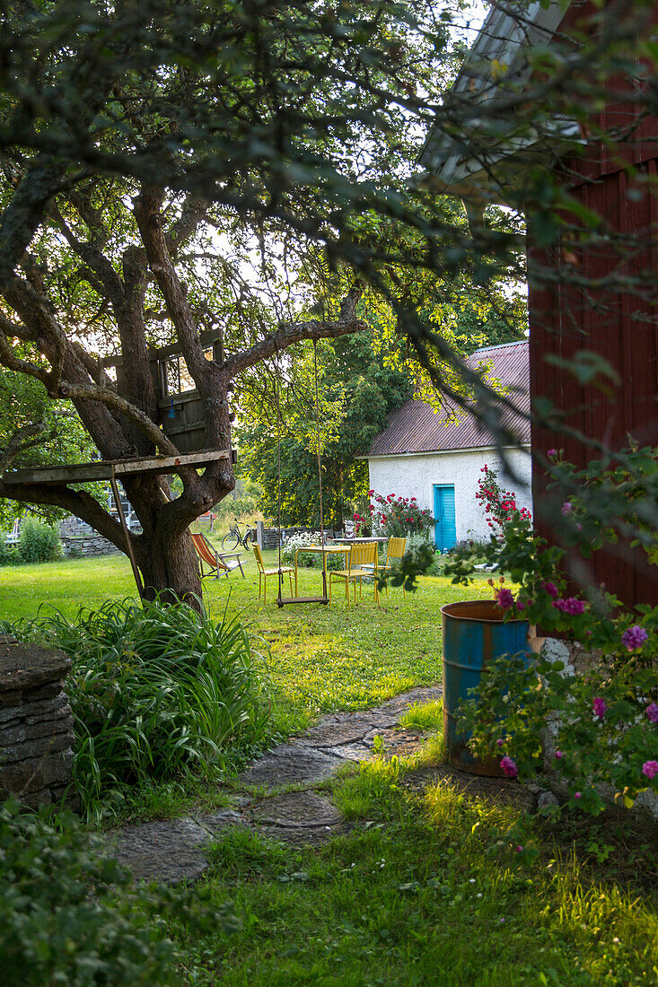 Blick auf den Garten im Sommer