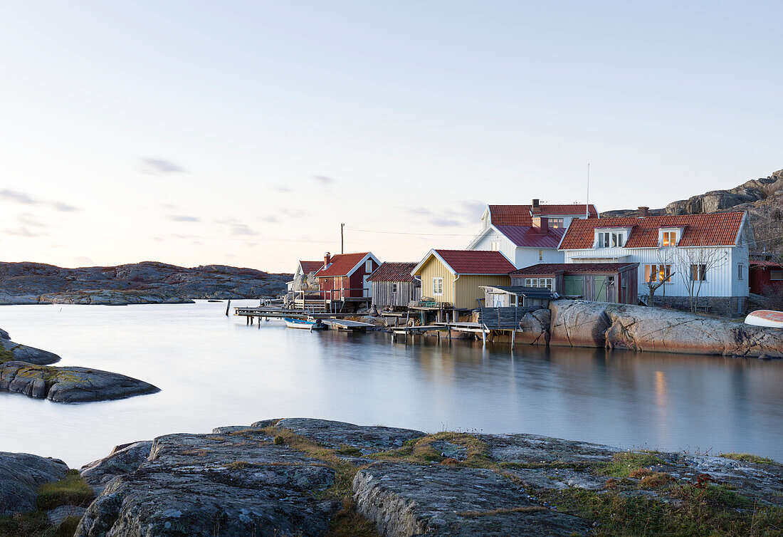 Buildings on rocky coast