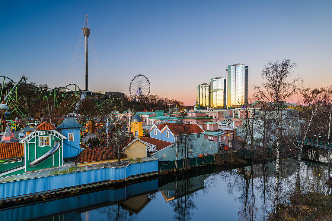Stadtbild von Göteborg in der Abenddämmerung