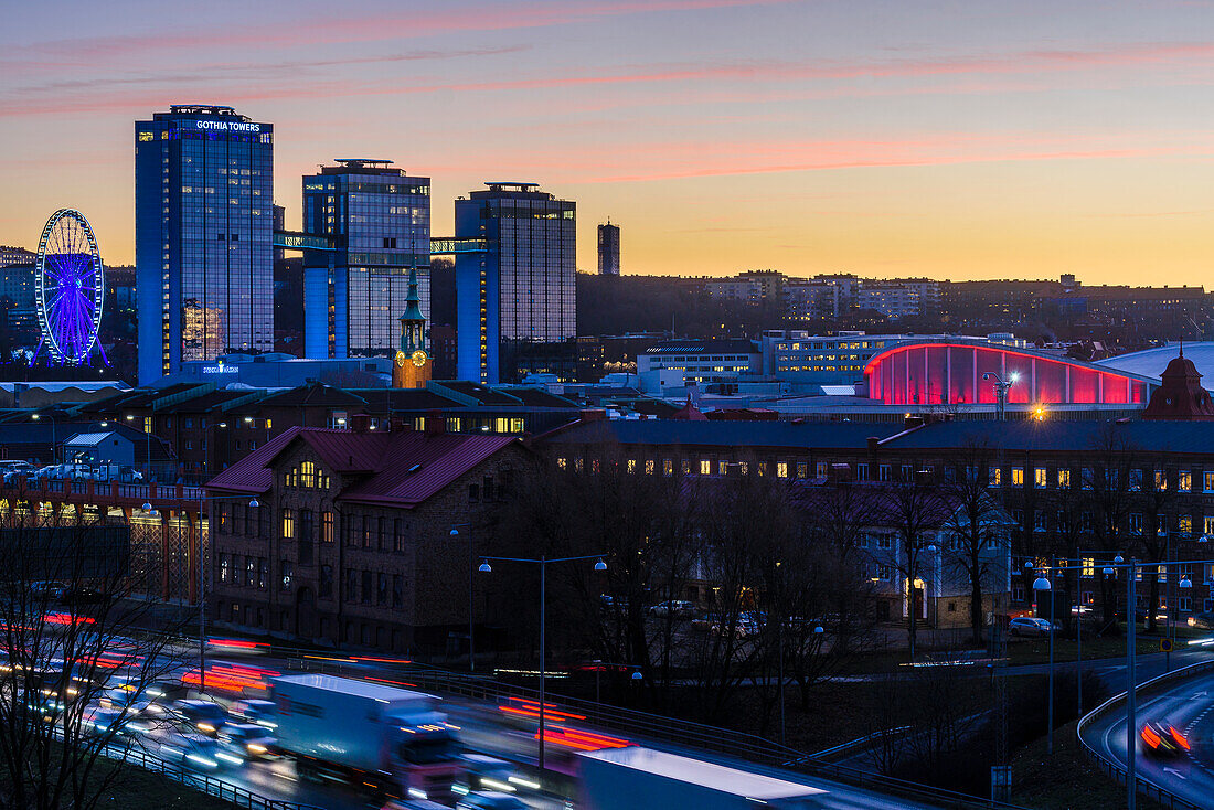 Stadtbild bei Sonnenaufgang, Göteborg, Schweden