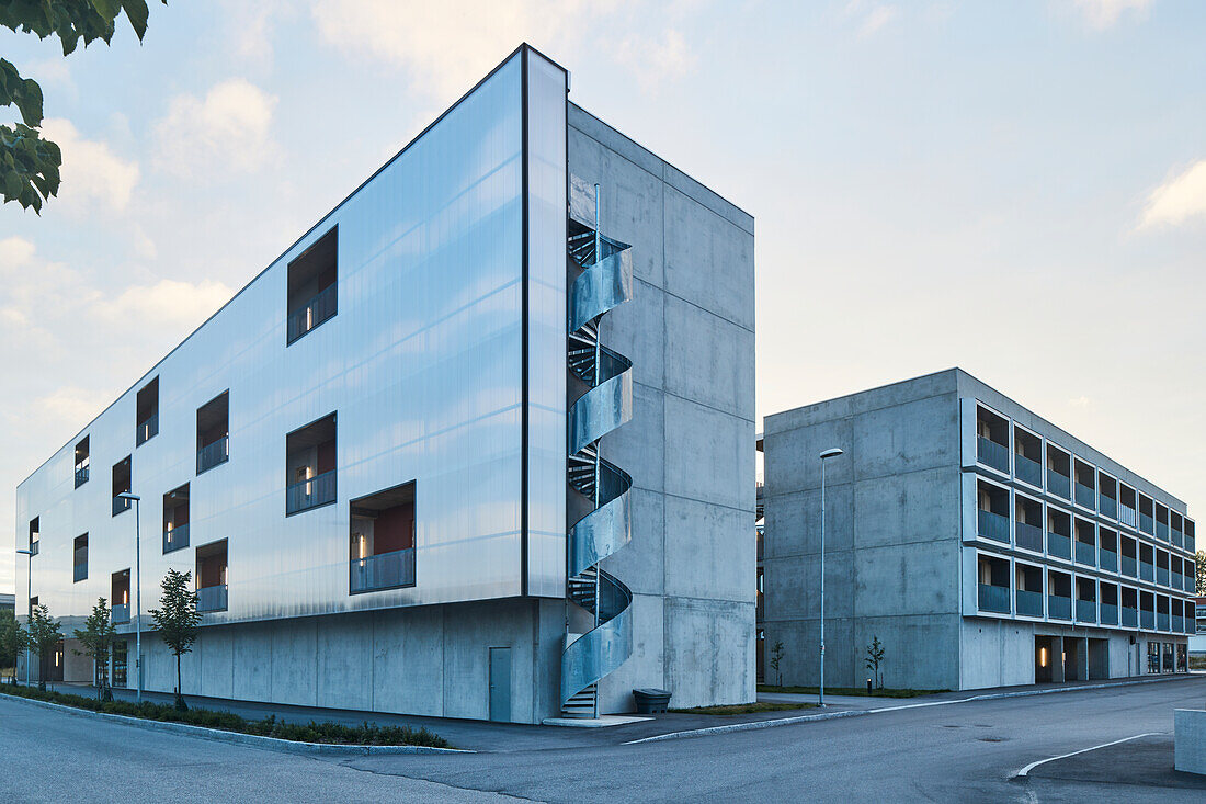 Modern residential building with winding stairwell