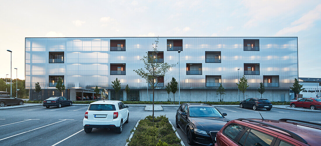 Modern residential building and parking lot