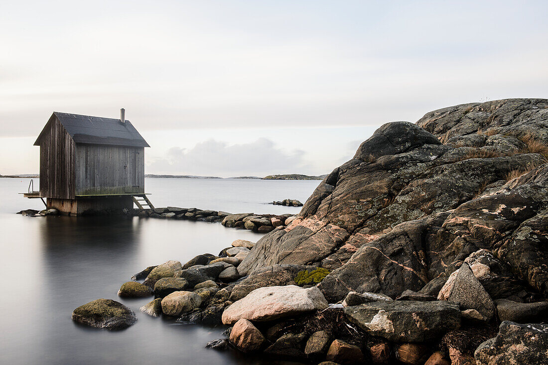 Wooden hut at coast