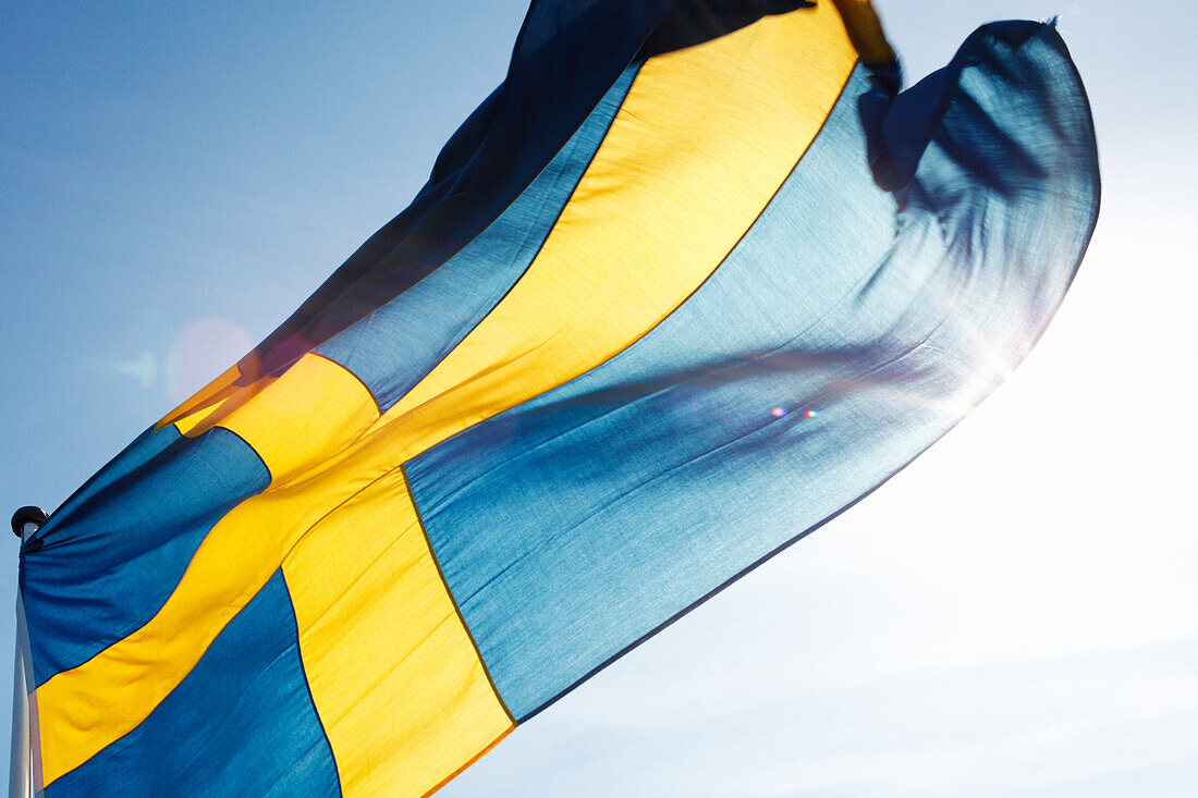 Low angle view of Swedish flag