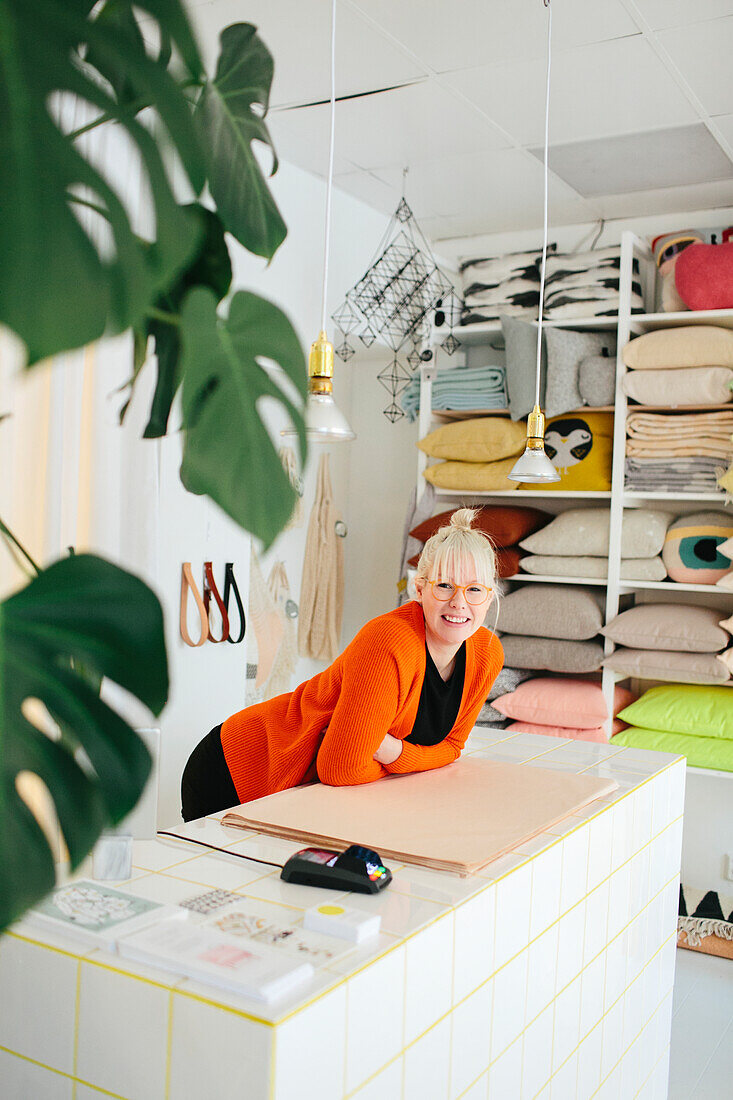 Woman working in shop