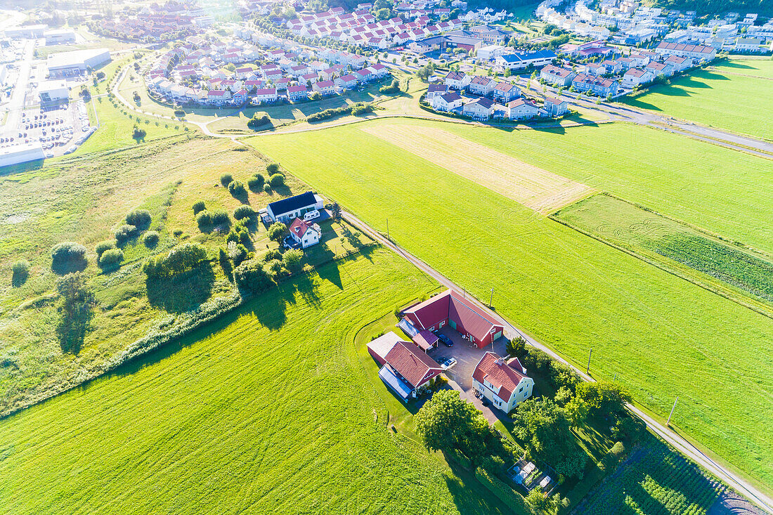 Aerial view of farm buildings