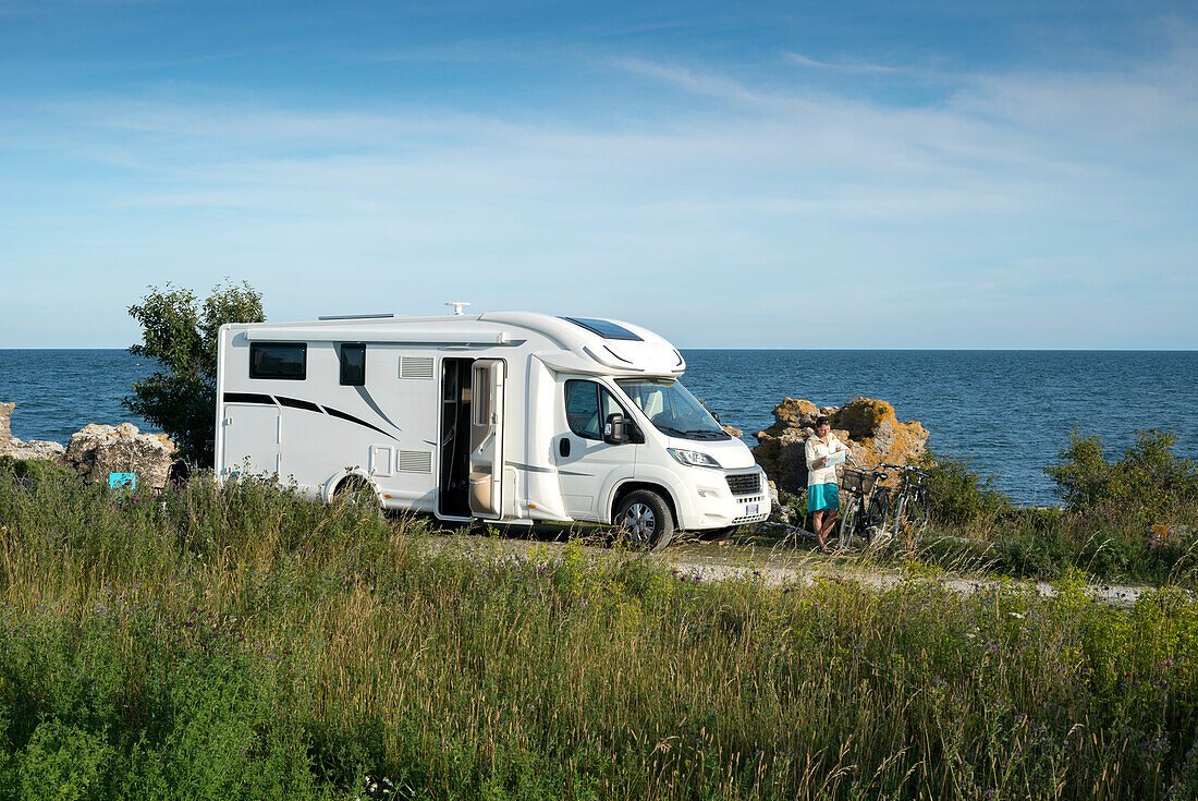 Woman near motor home