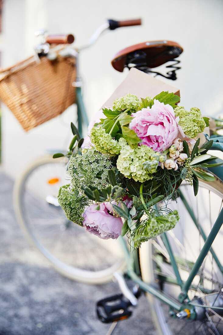 Bouquet of flowers on bicycle