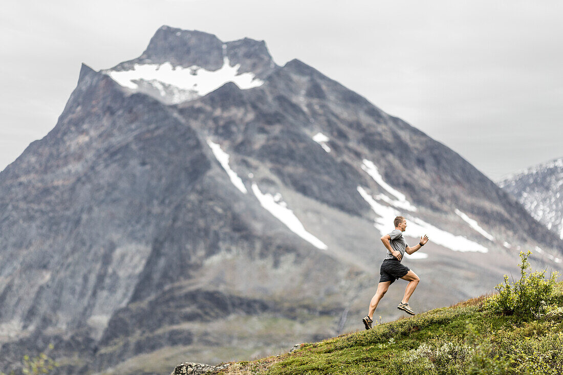 Man running in mountains