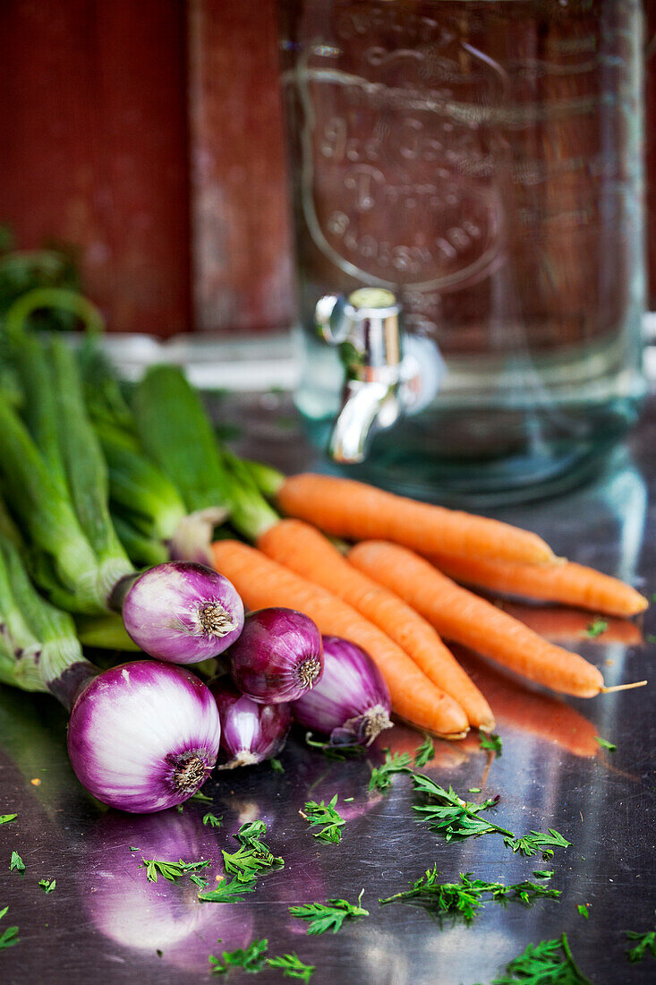 Red onions and carrots