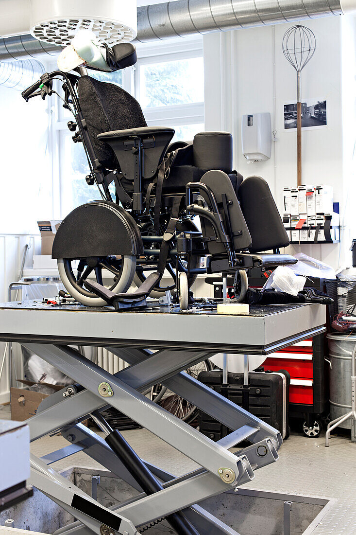 Wheelchair in workshop