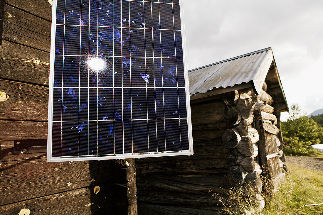 Solar panels on wooden house