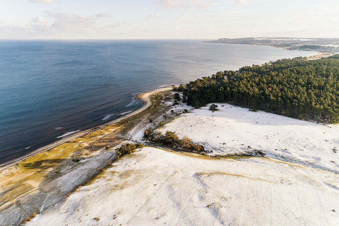 Aerial view of sand dunes on sea coast